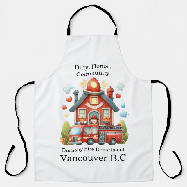 Cheerful red fire station and truck apron (Front)