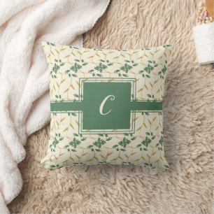 Cheerful Regal Floral Ivory Monogram Cushion