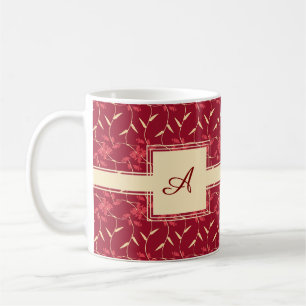 Cheerful Regal Floral Red Square Monogram Coffee Mug