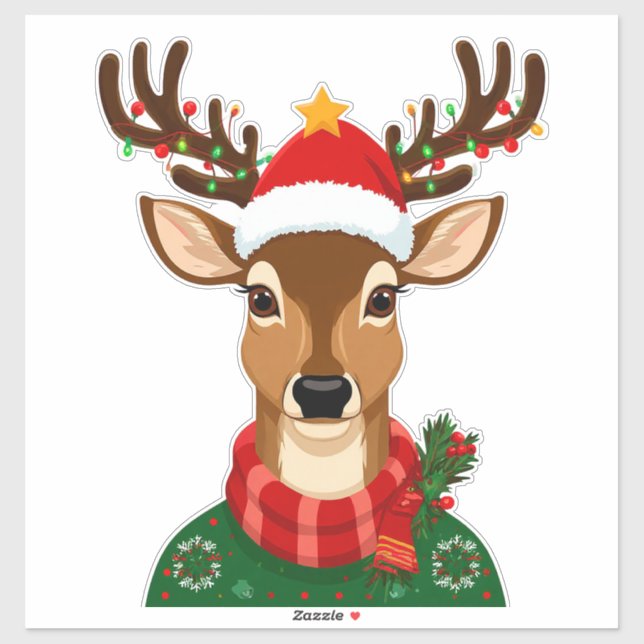 Cheerful Reindeer With Santa Hat (Sheet)