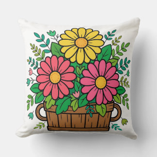 Cheerful Retro Floral Wooden Planter Cushion