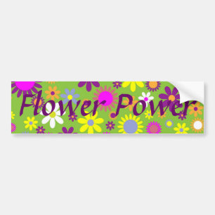Cheerful Retro Flower Power Floral Designer Bumper Sticker