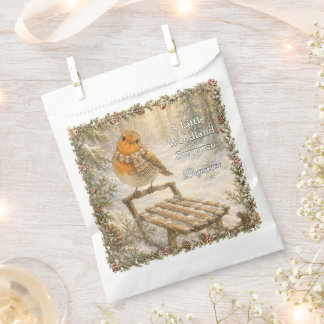 Cheerful Robin Snowy Woodland Winter Birthday Favour Bag