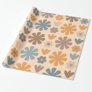 Cheerful Rustic Retro Scandinavian Floral Pattern  Wrapping Paper