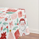 Cheerful Santa Christmas Tablecloth<br><div class="desc">This table cloth features a cheerful holiday design with Santa,  presents,  pink Christmas trees and candy canes.</div>