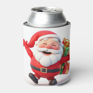 Cheerful Santa Claus Carrying Festive Gifts Can Cooler