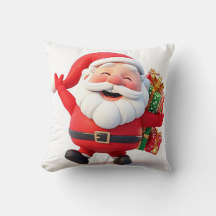 Cheerful Santa Claus Carrying Festive Gifts Cushion