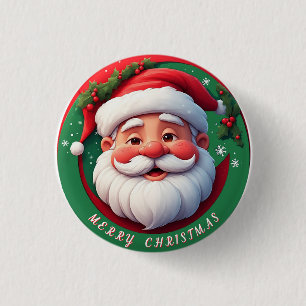 Cheerful Santa Claus Cartoon Portrait 3 Cm Round Badge