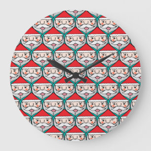Cheerful Santa Claus Christmas Pattern Large Clock