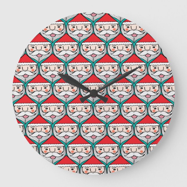 Cheerful Santa Claus Christmas Pattern Large Clock (Front)