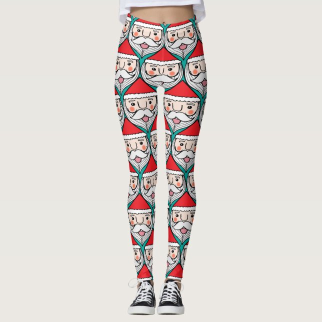 Cheerful Santa Claus Christmas Pattern Leggings (Front)