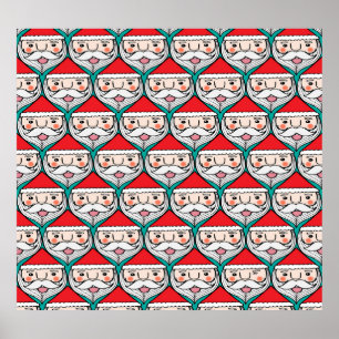 Cheerful Santa Claus Christmas Pattern Poster