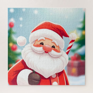 Cheerful Santa Claus Holding a Candy Cane Jigsaw Puzzle