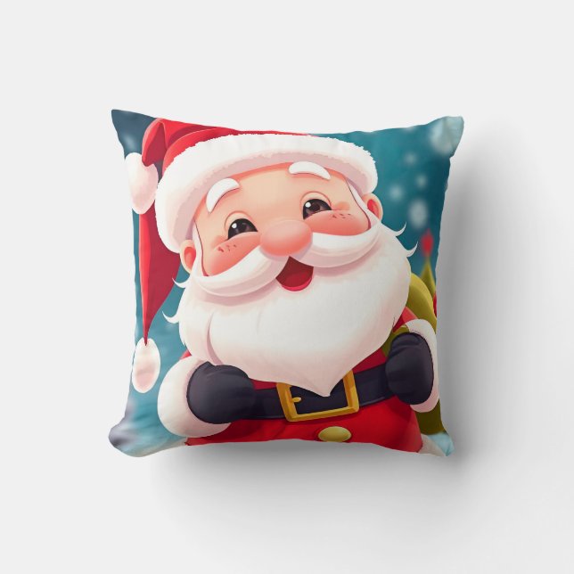 Cheerful Santa Claus Illustration Celebrating Cushion (Front)