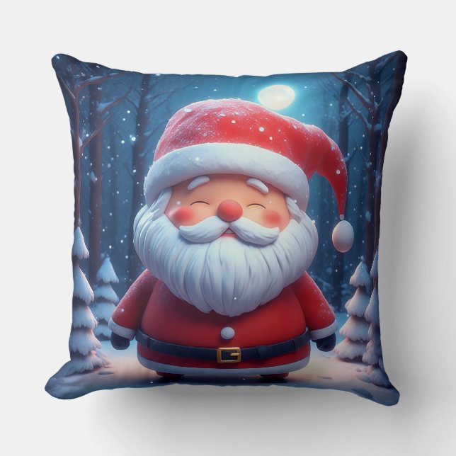 Cheerful Santa Claus In Snowy Forest Cushion (Front)
