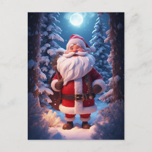 Cheerful Santa Claus In Snowy Forest Holiday Postcard