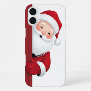 Cheerful Santa Claus Peeking Around the Corner - F iPhone 16 Plus Case