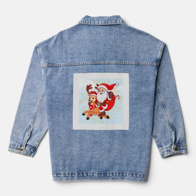 Cheerful Santa Claus Perfect Christmas G Denim Jacket (Back)