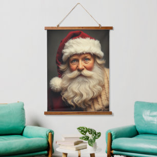 Cheerful Santa Claus Portrait with Festive Glow Hanging Tapestry