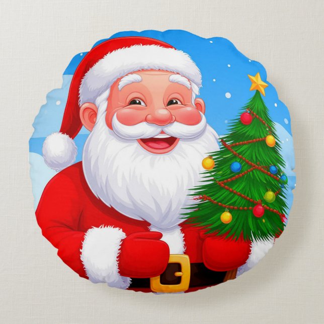 Cheerful Santa Claus Round Cushion (Front)