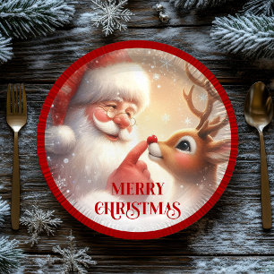 Cheerful Santa Claus Rudolph Christmas Plates