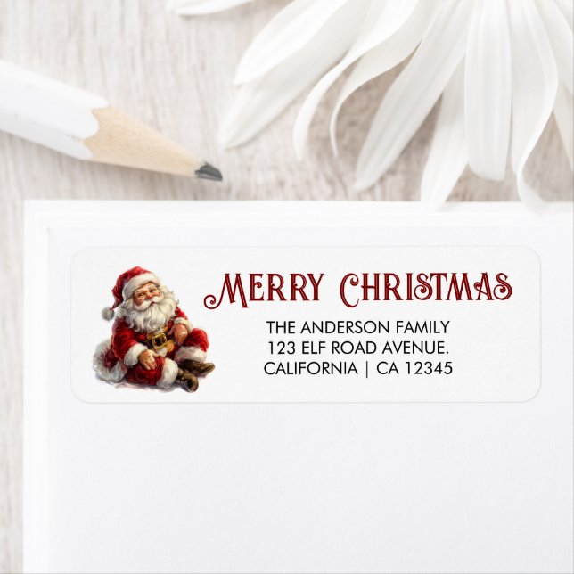 Cheerful Santa Claus Sitting Return Address Label (Insitu)