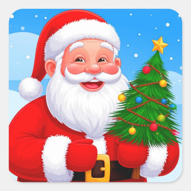 Cheerful Santa Claus Square Sticker (Front)