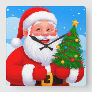 Cheerful Santa Claus Square Wall Clock