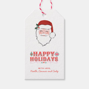 Cheerful Santa Face Happy Holidays Gift Tags