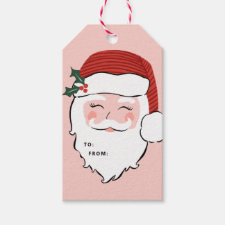 Cheerful Santa Face | Pink and Red Christmas Gift Tags