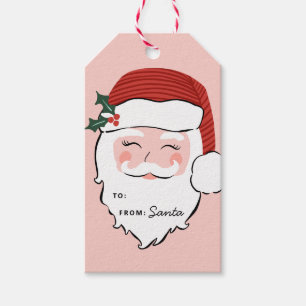 Cheerful Santa Face Pink and Red From Santa Gift Tags