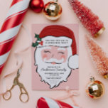 Cheerful Santa Face | Pink and Red | From Santa  Invitation<br><div class="desc">This Christmas party invitation is perfect for your next holiday party and features a cheerful Santa face on a pink background with text that says "You are invited to a Christmas party" in black letters on Santa's hat. All the party details are listed on Santa's beard. The back has pink...</div>