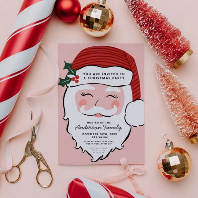 Cheerful Santa Face | Pink and Red | From Santa  Invitation (Creator Uploaded)