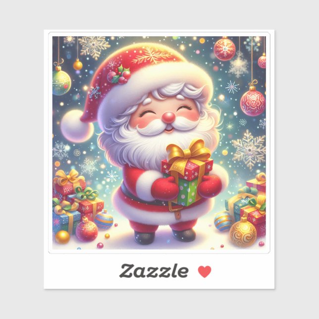 Cheerful Santa Holding a Gift in a Festive Setting (Sheet)