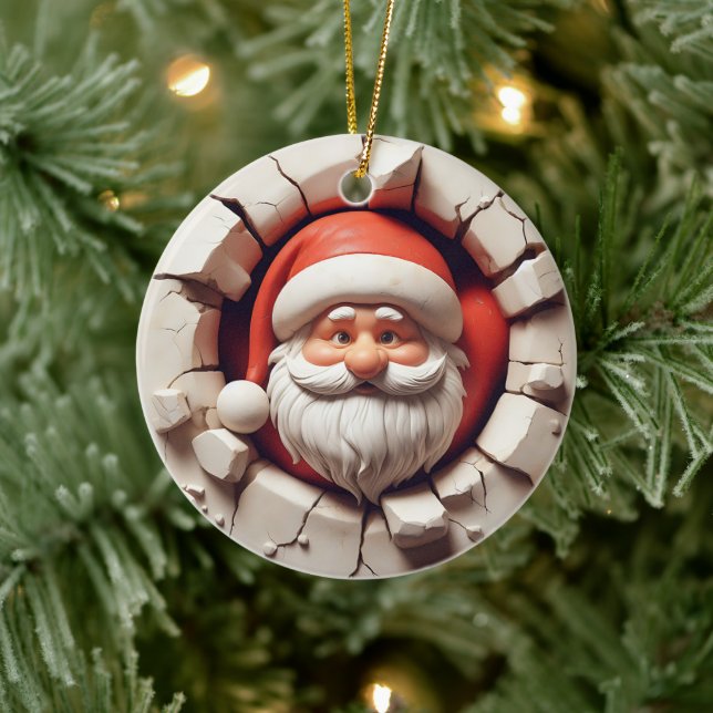 Cheerful Santa Portrait Breakthrough Christmas  Ceramic Ornament (Tree)