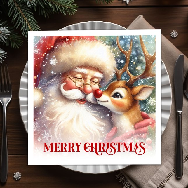 Cheerful Santa Rudolph Christmas Table Napkins (Cheerful Santa Rudolph Christmas Table Napkins)