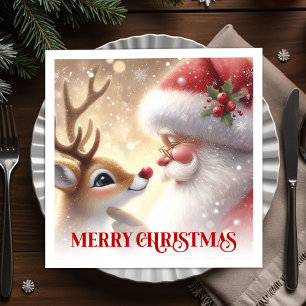 Cheerful Santa Rudolph Holiday Dinner Napkins Xmas