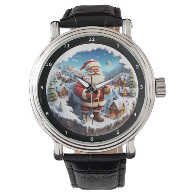 Cheerful Santa Snowy Village Watch (Front)