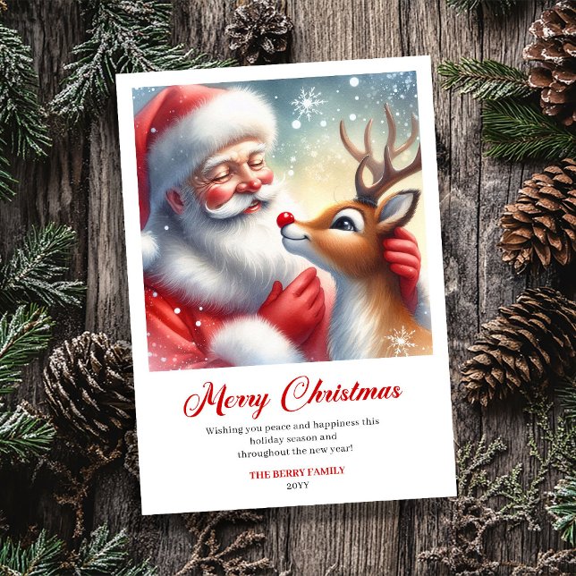 Cheerful Santa With Rudolph Fun Holiday Greeting   (Cheerful Santa With Rudolph Fun Holiday Greeting Card)