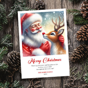 Cheerful Santa With Rudolph Fun Holiday Greeting   Card