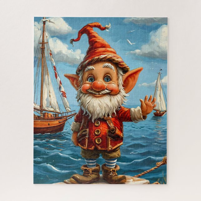 Cheerful Sea Gnome: Greeting at the Pier.  Jigsaw Puzzle (Vertical)