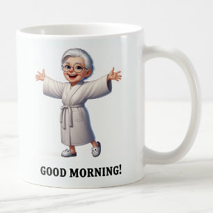 Cheerful Senior Citizen in a Cosy Robe Coffee Mug