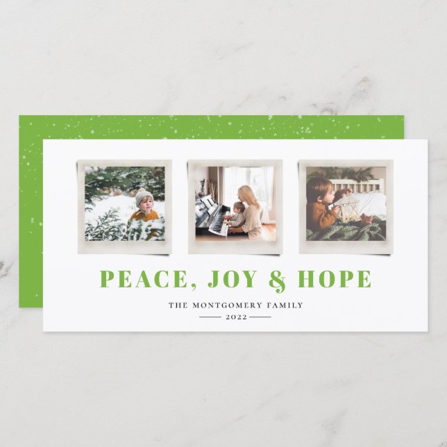 Cheerful Sentiments Snapshot Green Holiday Card (Front/Back)