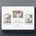 Cheerful Sentiments Snapshot Photo Plaque<br><div class="desc">Cheerful sentiments snapshot photo plaque. Features,  3 framed photos with scrapbook style washi tape accents,  two template text lines for your message and names with heart detail in black on white colour background.</div>