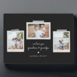 Cheerful Sentiments Snapshot Photo Plaque<br><div class="desc">Cheerful sentiments snapshot photo plaque. Features,  3 framed photos with scrapbook style washi tape accents,  two template text lines for your message and names with heart detail in white on slate black colour background.</div>