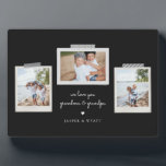 Cheerful Sentiments Snapshot Photo Plaque<br><div class="desc">Cheerful sentiments snapshot photo plaque. Features,  3 framed photos with scrapbook style washi tape accents,  two template text lines for your message and names with heart detail in white on slate black colour background.</div>
