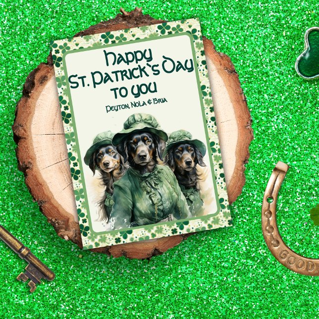Cheerful Shamrock Trio Irish Pups St. Patricks Day Holiday Card (Creator Uploaded)
