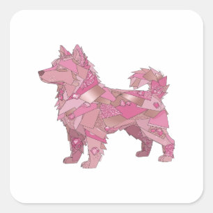 Cheerful Silver PINK GLASS DOG Sticker Design