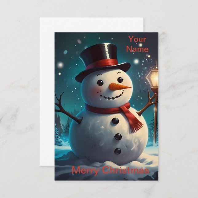 Cheerful Snowman Christmas Card - Festive Card. (Front/Back)