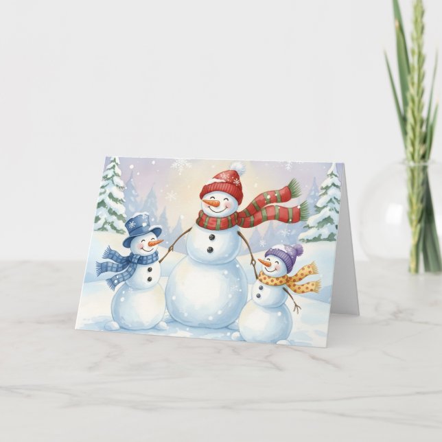 Cheerful Snowman Family Fun Christmas Holiday Card (Front)